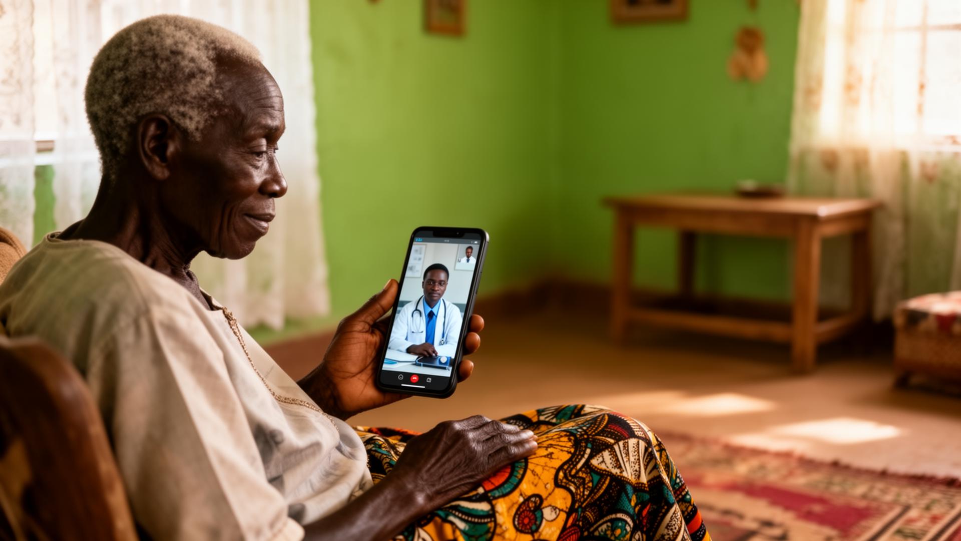 Senior patient receiving virtual healthcare on smartphone