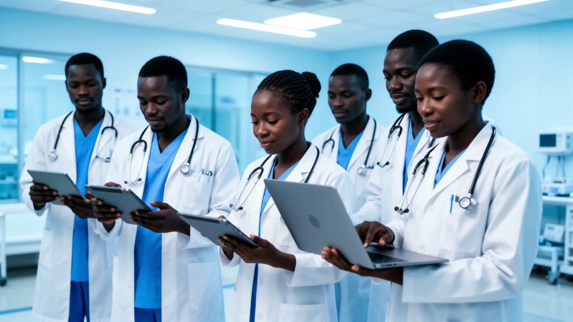 Healthcare professionals team using modern technology